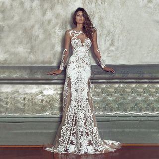 Long Sleeve Lace Evening Gown