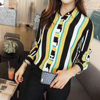 Long-sleeve Multicolor Striped Blouse