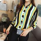Long-sleeve Multicolor Striped Blouse