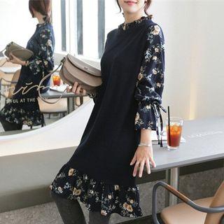 Mock Two Piece Floral Ruffled Dress