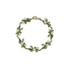 Fashion And Elegant Enamel Green Leaf Freshwater Pearl Bracelet Silver - One Size