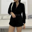 Long-sleeve Button-up Cargo Romper