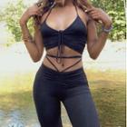 Set: Halter Cropped Camisole Top + High-waist Skinny Pants