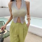 Slit Halter Rib-knit Top