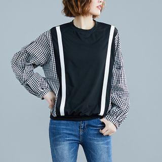 Gingham Panel Blouse As Shown In Figure - One Size