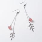 925 Sterling Silver Leaf & Bead Fringed Earring 1 Pair - Silver - One Size