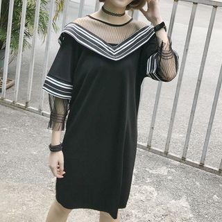 Mesh Panel Chevron Short-sleeve Dress