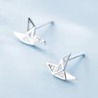 925 Sterling Silver Rhinestone Origami Crane Earring 1 Pair - S925 Sterling Silver - Silver - One Size