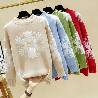 Faux Fur Snowflake Print Sweater