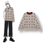 Cherry & Bear Print Sweater As Shown In Figure - One Size