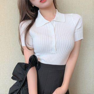 Short-sleeve Rib Knit Polo Shirt