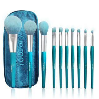 Set Of 10: Makeup Brush 10 Pcs - Peacock Blue - One Size