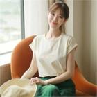 Cuffed-sleeve Letter Print T-shirt