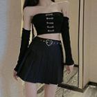 Safety Pin Tube Top / Pleated A-line Skirt / Grommet Arm Sleeves