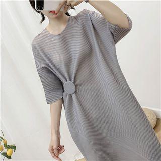 Elbow-sleeve Asymmetrical Midi Dress
