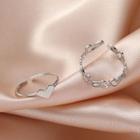 Set Of 2: Heart Open Ring Set Of 2 - Ring - Love Heart - Silver - One Size