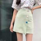 Color Button Slim-fit Skirt
