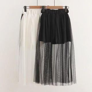 Contrast Trim Midi Mesh Skirt