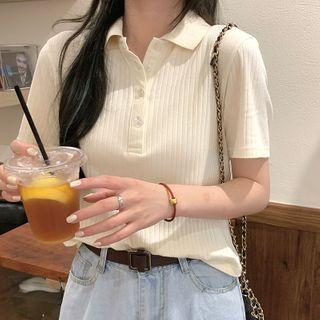Short-sleeve Polo Collared Knit Top