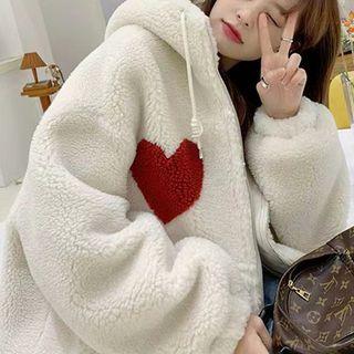 Heart Print Fleece Hooded Jacket