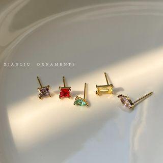 Rhinestone Alloy Earring Set - Black & Yellow & Red & Green & White - One Size