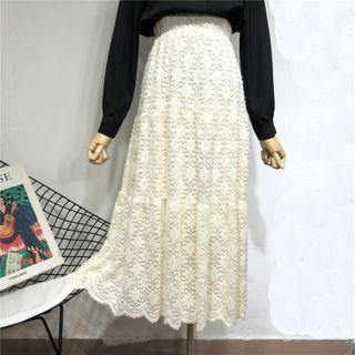 Lace Cut-out High-waist A-line Skirt
