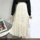 Lace Cut-out High-waist A-line Skirt