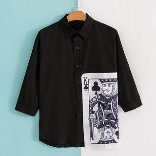 3/4-sleeve Poker Print Shirt