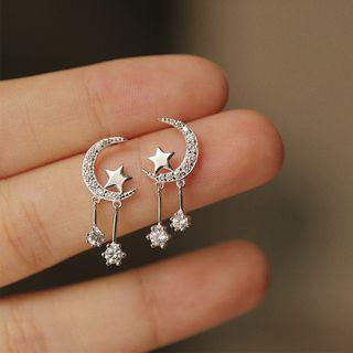 Rhinestone Crescent Earring 1 Pair - Earring - Moon & Star - One Size