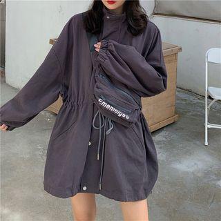 Set: Oversize Drawstring Zip Jacket + Lettering Sling Bag