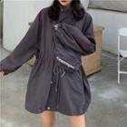 Set: Oversize Drawstring Zip Jacket + Lettering Sling Bag