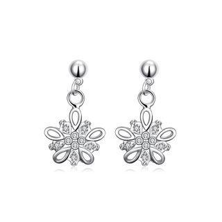 Fashion Simple Flower Cubic Zircon Earrings Silver - One Size