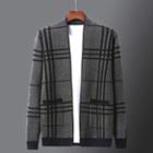 Plaid Open-front Knit Cardigan