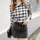 Round-hem Check Cotton Shirt