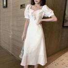 Puff Sleeve Square Neck Ruffled A-line Dress