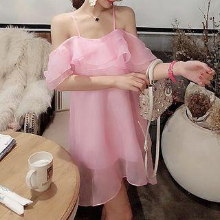 Short-sleeve Cold Shoulder Organza Mini Dress