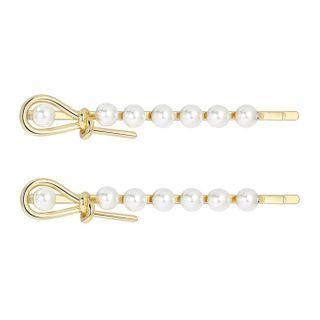 Knot Alloy Faux Pearl Hair Pin Gold - One Size