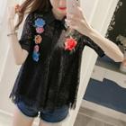 Flower Embroidered Lace Shirt