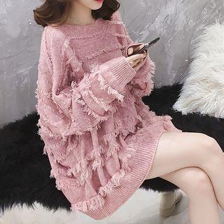Fringed Trim Round Neck Sweater