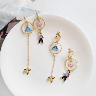 Non-matching Sakura & Mount Fuji Drop Earring / Clip-on Earring