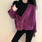 Double-breasted Long-sleeve Cardigan Purple - One Size