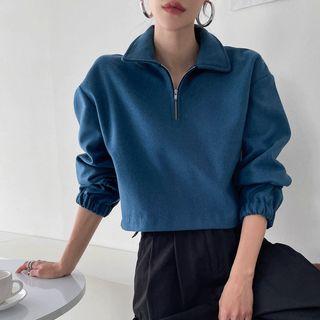 Collared Zip-up Cropped Top