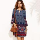 Patterned 3/4-sleeve Shift Dress