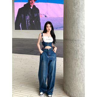 Denim Cropped Camisole Top / Baggy Jeans