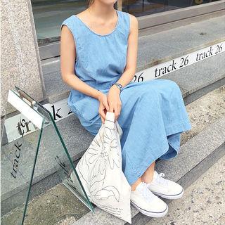 Open-back Sleeveless Long Denim Dress