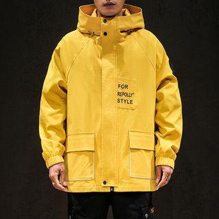 Front Pocket Lettering Hooded Zip Jacket