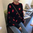 Strawberry Jacquard Sweater As Shown In Figure - One Size