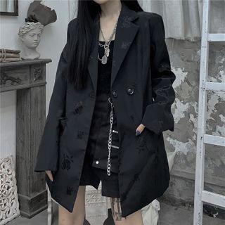 Rose Print Blazer Dress Black - One Size