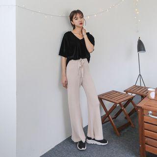 Drawstring-waist Wide-leg Knit Pants