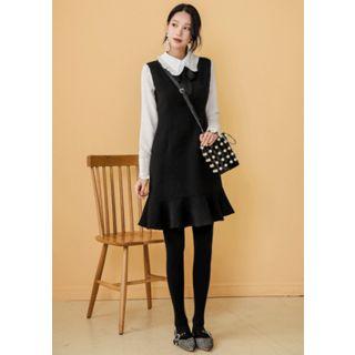 Inset Blouse Flounced A-line Dress With Tie